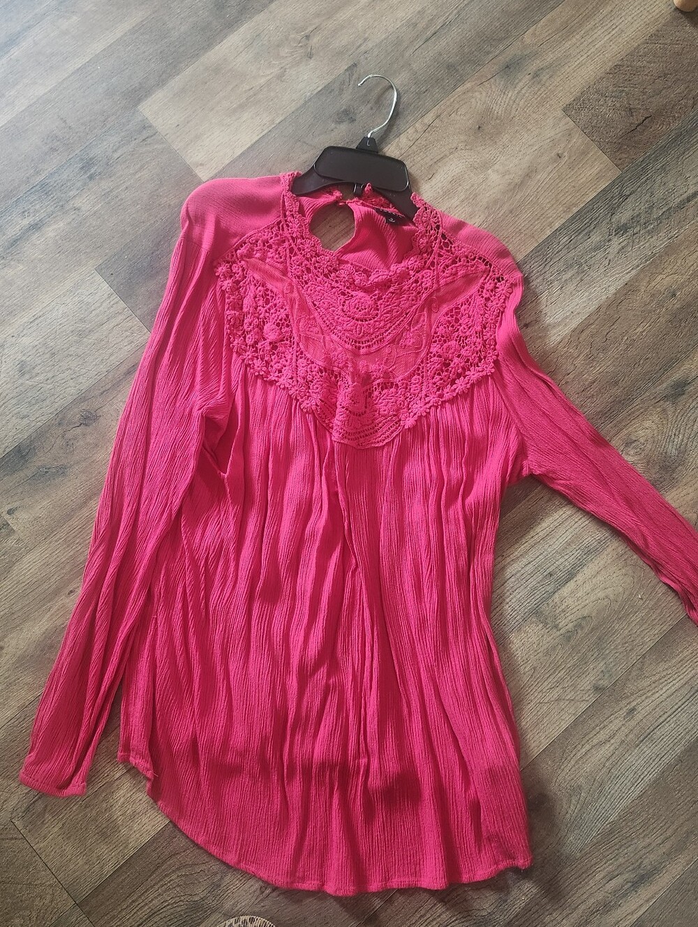 Torrid Boho Gauze Tunic, Lace Trimmed, Size 0